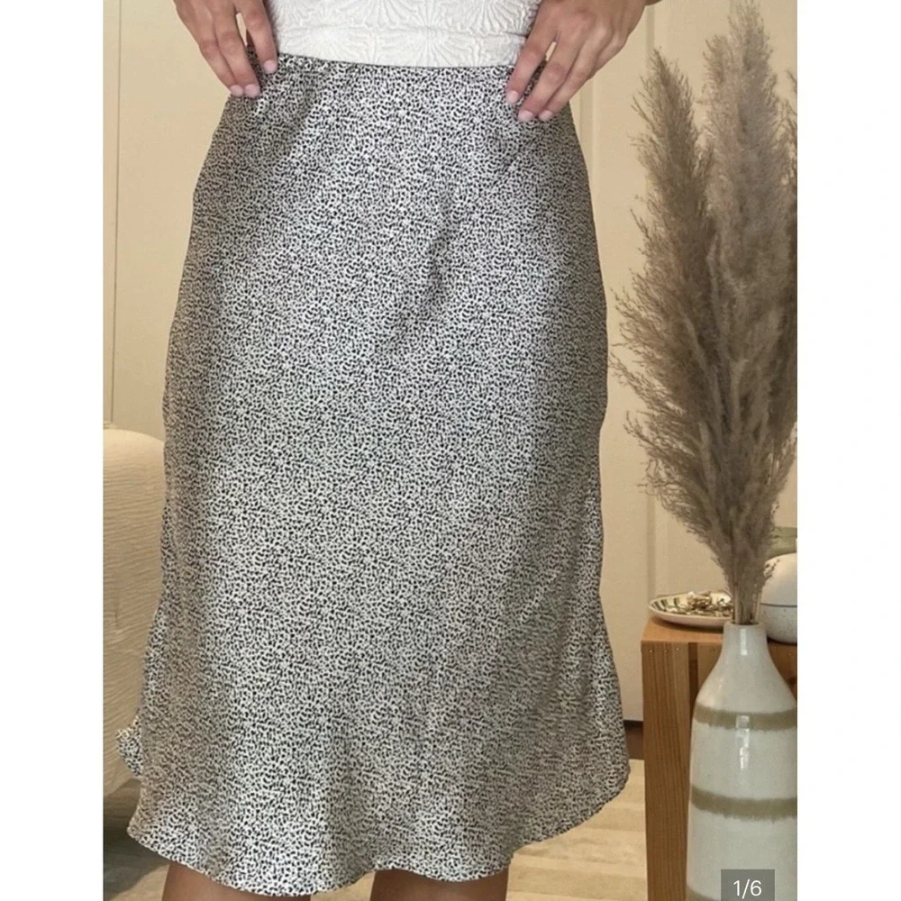 Sienna Sky Satin Spotted Black & White Midi Skirt Size L